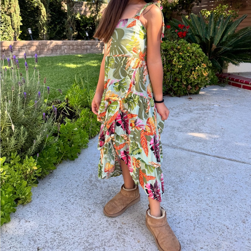Leafy Green and Orange Kids Casual Dress